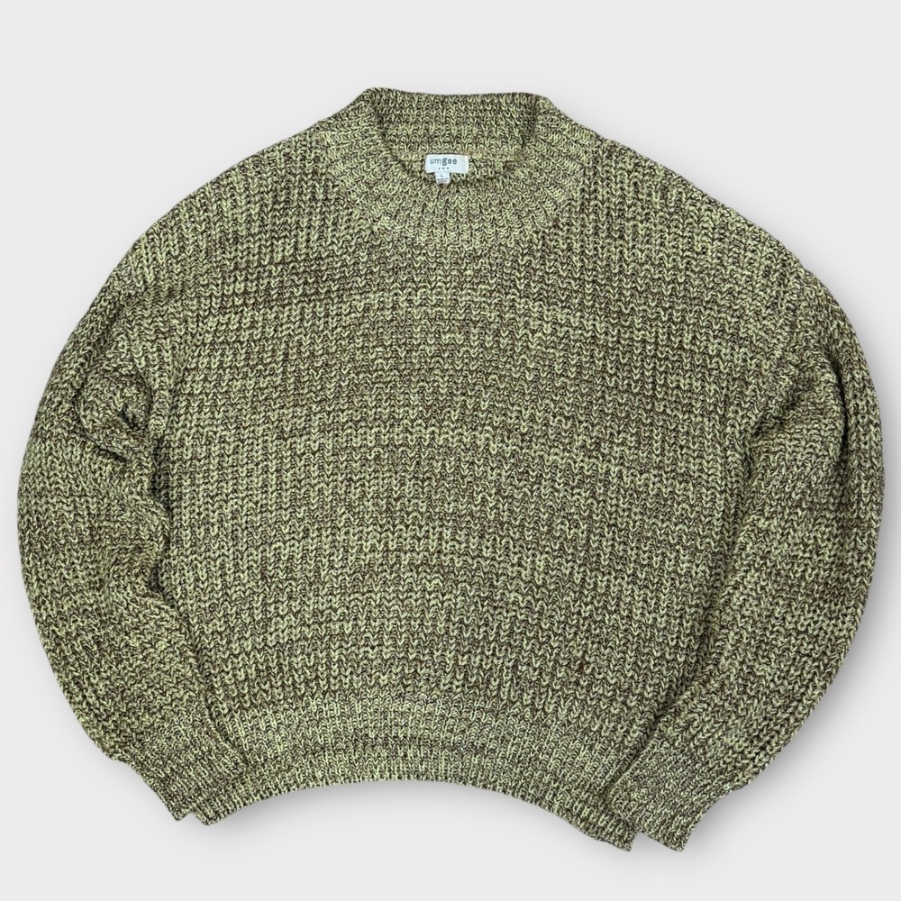 Umgee  Women's Chunky Knit Sweater Moss Green Sparkle‎ Metallic Pullover Size L